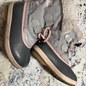 Gray and Pink Sorel Winter Boots